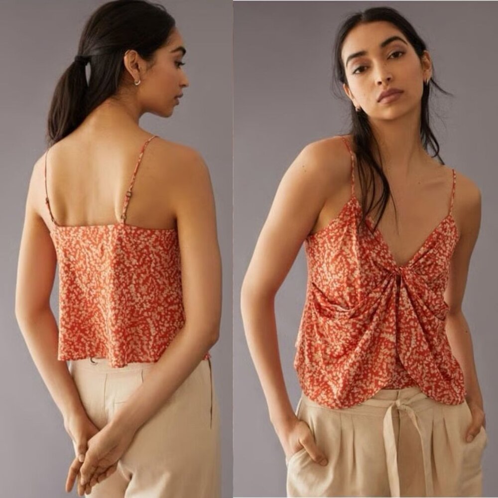 By Anthropologie - Twist Cami Strappy Tank | Orange Motif Floral  | Size Medium